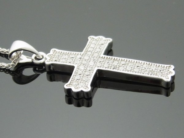 画像2: SVハイクラス マイクロパヴェ クロスペンダントチェーンセット (2)