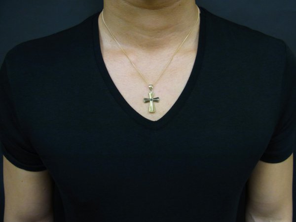 画像4: 10k イエローゴールド ブラックダイヤモンド 0.12ct アメリカデザイン クロスペンダント18金チェーンセット 18k ネックレス (4)