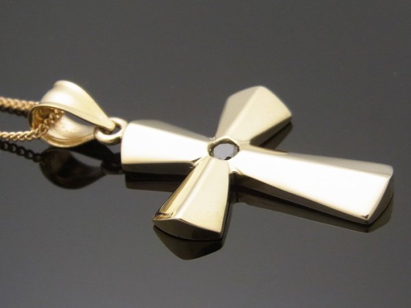画像2: 10k イエローゴールド ブラックダイヤモンド 0.12ct アメリカデザイン クロスペンダント18金チェーンセット 18k ネックレス (2)