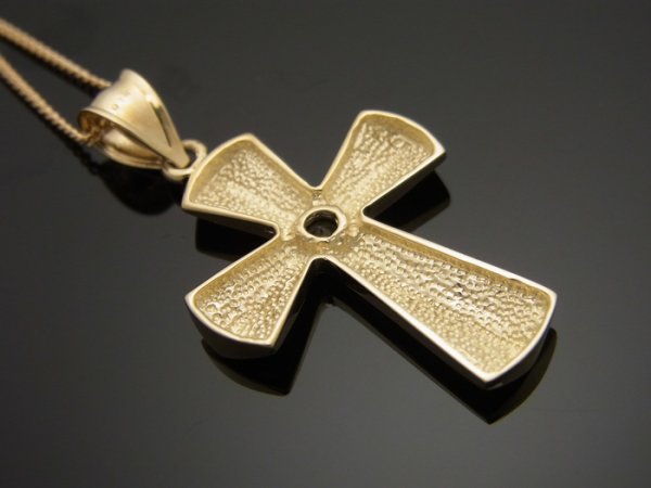 画像3: 10k イエローゴールド ブラックダイヤモンド 0.12ct アメリカデザイン クロスペンダント18金チェーンセット 18k ネックレス (3)