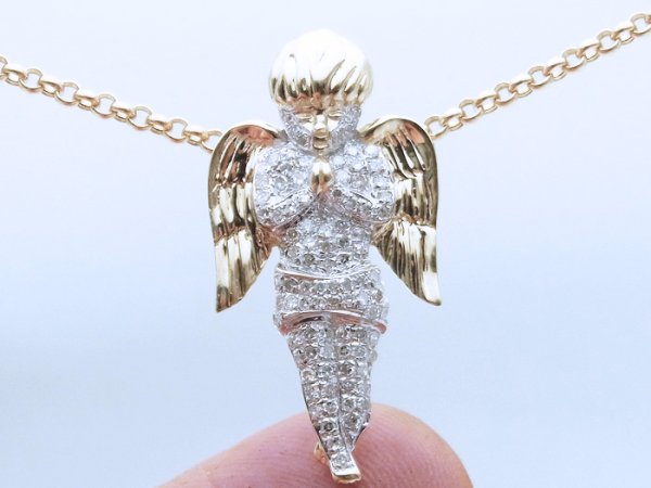 画像4: 10K イエローゴールド ダイヤモンド0.55ct エンジェル ペンダントチェーンセット (4)