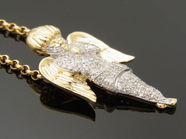 画像2: 10K イエローゴールド ダイヤモンド0.55ct エンジェル ペンダントチェーンセット (2)