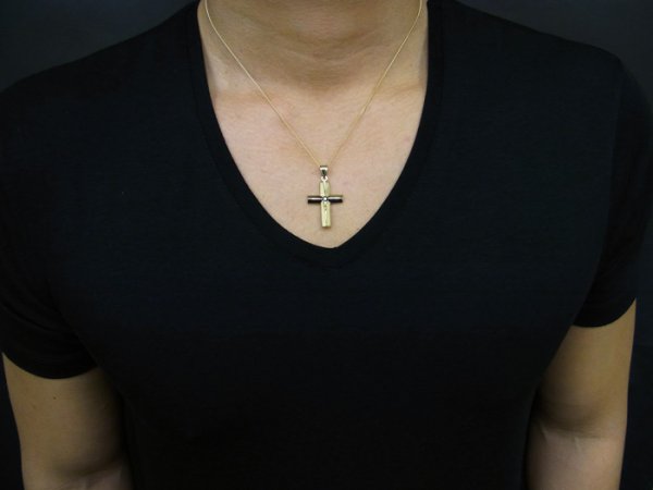 画像4: 10k イエローゴールド ブラックダイヤモンド 0.15ct アメリカデザイン クロスペンダント18金チェーンセット 18k (4)