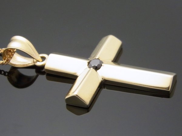 画像2: 10k イエローゴールド ブラックダイヤモンド 0.15ct アメリカデザイン クロスペンダント18金チェーンセット 18k (2)