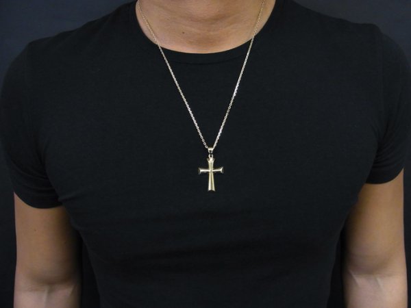 画像4: 10K イエローゴールド クロス ペンダント アズキチェーンセット 10金 ネックレス (4)