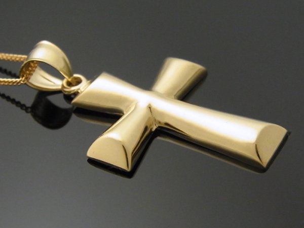 画像2: 10K イエローゴールド クロス ペンダント アズキチェーンセット 10金 ネックレス (2)