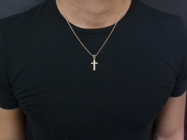 画像2: VJ 【ブイジェイ】18金 ネックレス イエローゴールド  メンズ ダイヤモンド クロス 「Lucas ペンダント」 ロールチェーン セット (2)