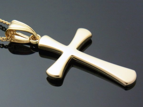 画像2: 18k イエローゴールド ハイポリッシュ クロス ペンダント 18金  ネックレス (2)