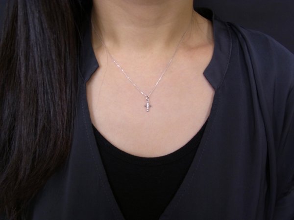 画像4: 18k ホワイトゴールド　カットクロスペンダント　18kアズキチェーンセット (4)