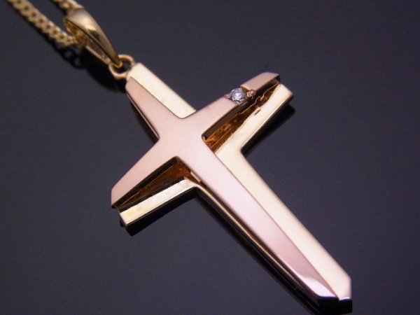 画像1: 18K イエローゴールド ピンクゴールド　ダイヤモンド0.01ｃｔ ダブル　クロス　ペンダント　18金 (1)