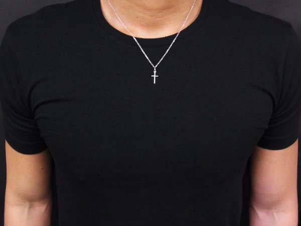 画像2: VJ  18K ホワイトゴールド ダイヤモンド プレーンクロス ペンダントチェーンセット ※チェーンをお選びいただけます (2)