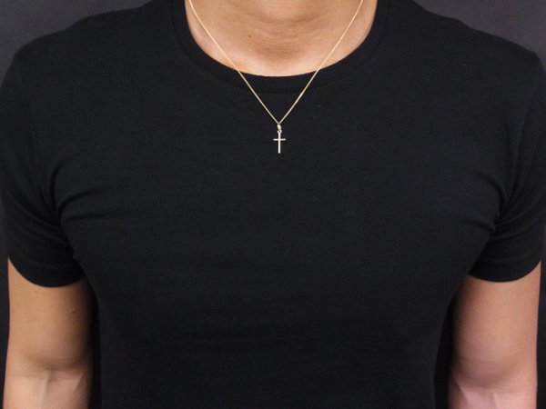 画像2: VJ  18K イエローゴールド ダイヤモンド プレーンクロス ペンダントチェーンセット ※チェーンをお選びいただけます (2)