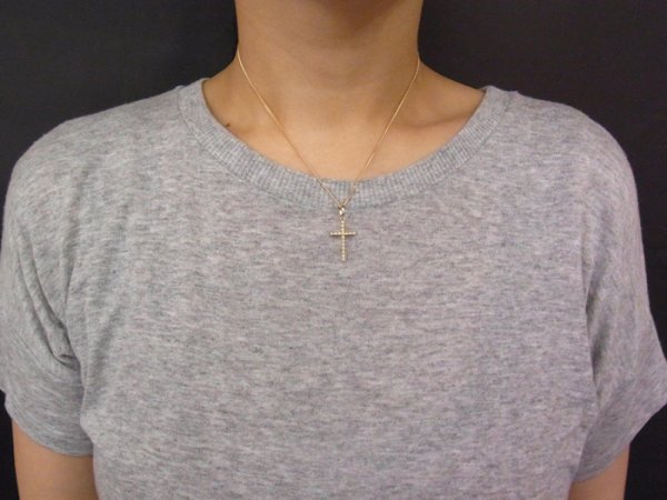 画像2: VJ  18K イエローゴールド ダイヤモンド クロス ペンダント ネックレス 18金 (2)
