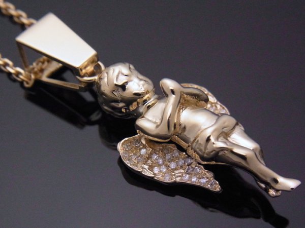 画像2: Joe Rodeo×VJカスタム  10Kイエローゴールド ダイヤモンド0.16ct エンジェル ペンダントチェーンセット (2)