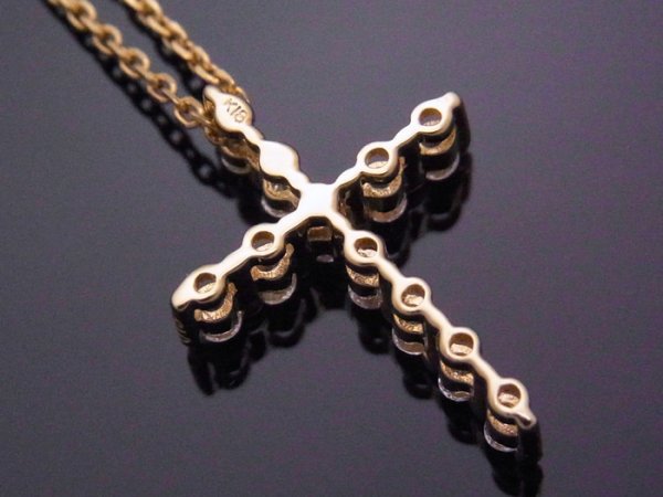 画像2: K18 イエローゴールドダイヤモンド0.15ct テニスクロス ペンダント 18金 18k ネックレス デザイン (2)