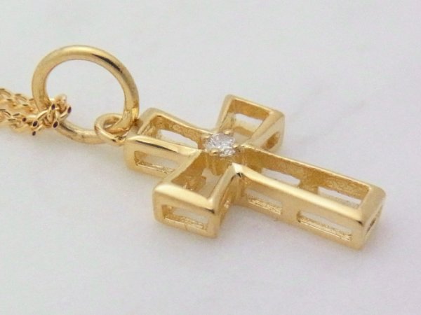 画像2: K18 イエローゴールド ダイヤモンド0.02ct クロス ペンダント 18金 18k ネックレス デザイン (2)