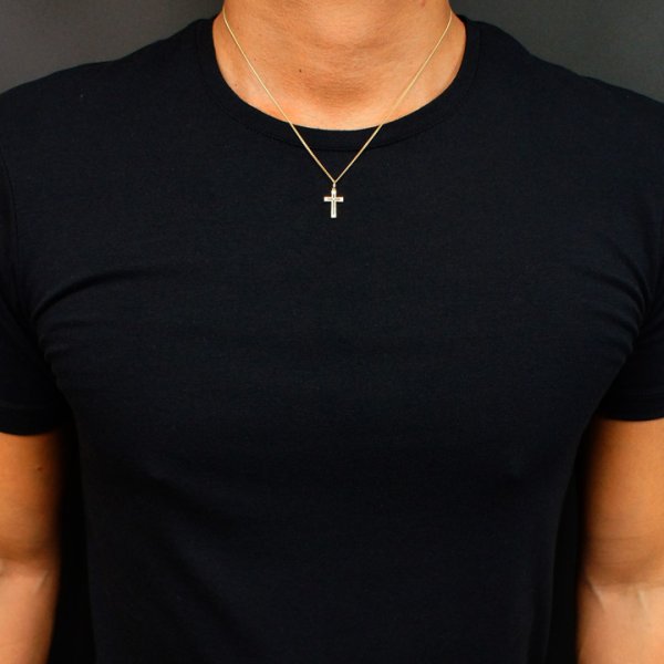 画像5: K18 イエローゴールド メンズ ダイヤモンド0.01ct クロス テクスチャー加工 ネックレスペンダントチェーンセット 18金 ネックレス※チェーン長さ40cm.45cm.50cmからお選び頂けます (5)