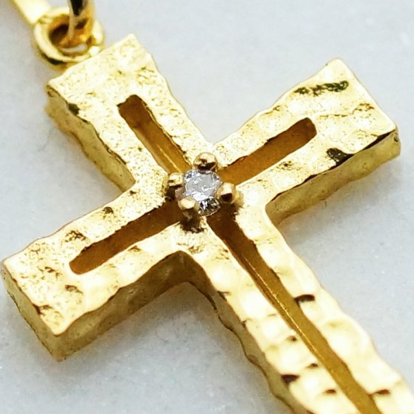 画像3: K18 イエローゴールド メンズ ダイヤモンド0.01ct クロス テクスチャー加工 ネックレスペンダントチェーンセット 18金 ネックレス※チェーン長さ40cm.45cm.50cmからお選び頂けます (3)