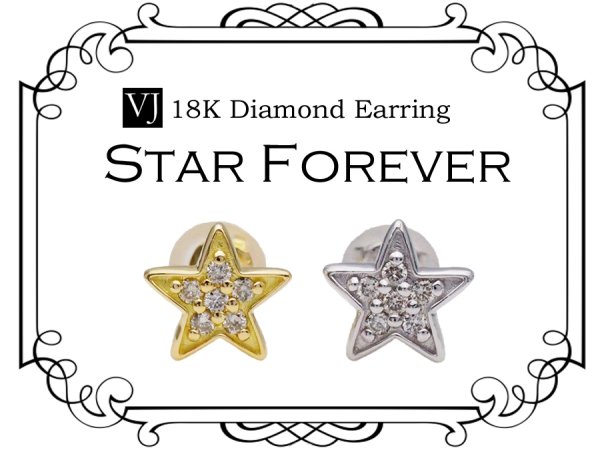 画像4: VJ 18K ホワイトゴールド メンズ ダイヤモンド スター フォーエバー ピアス 18金 スタッド デザイン ※1個販売(片耳) (4)