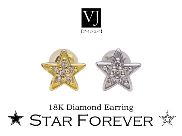 画像5: VJ 18K ホワイトゴールド メンズ ダイヤモンド スター フォーエバー ピアス 18金 スタッド デザイン ※1個販売(片耳) (5)