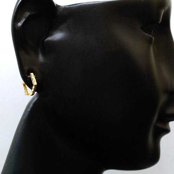 画像4: K18 イエローゴールド メンズ ダイヤモンドカット スクエア 中折れ フープ ピアス※1個販売(片耳) (4)