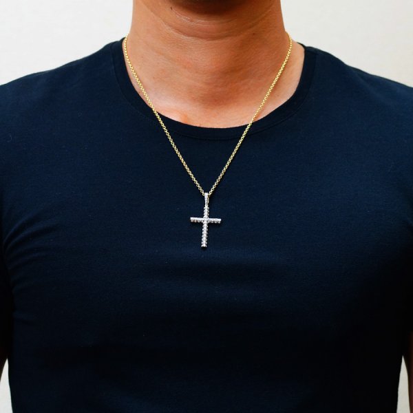 画像6: Joe Rodeo【ジョーロデオ】 メンズ 14K イエローゴールド ダイヤモンド 1.40ct テニス クロス ペンダントVJ K18 ロールチェーンセット (6)