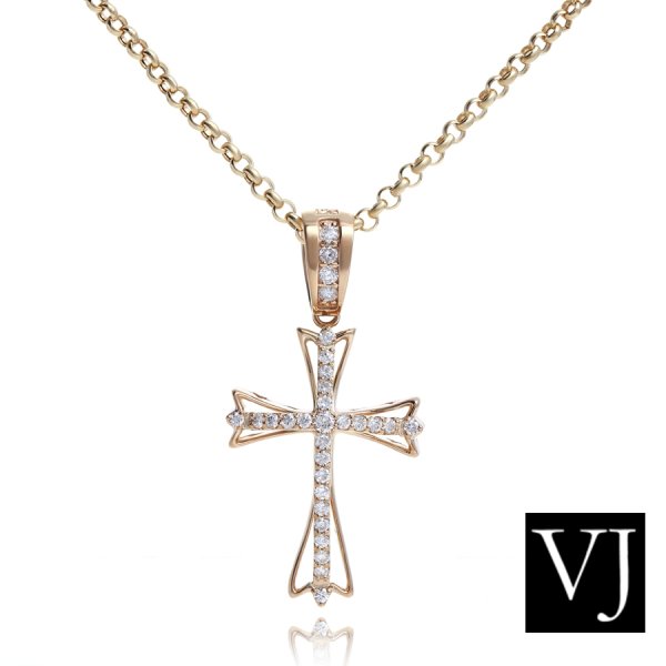 画像2: VJ【ブイジェイ】  K18 イエローゴールド ダイヤモンド クレイジースター ペンダント クロス ロールチェーンセット (2)