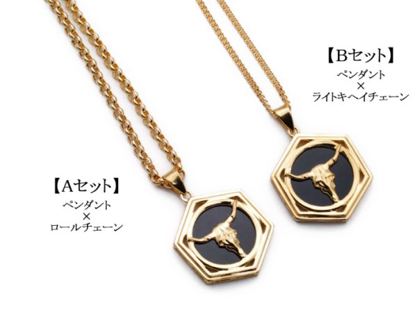 画像5: K18  オニキス バッファロー スカル ペンダント (5)