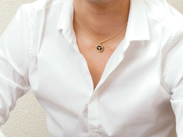 画像7: K18  オニキス バッファロー スカル ペンダント (7)