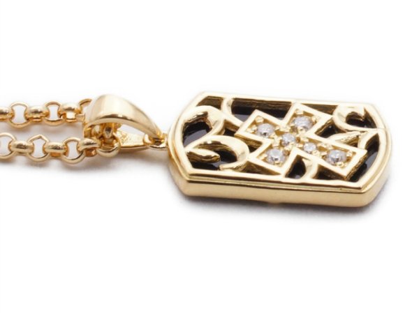 画像4: K18 ダイヤモンド イエローゴールド オニキス ドッグタグ クロス ペンダントチェーンセット (4)