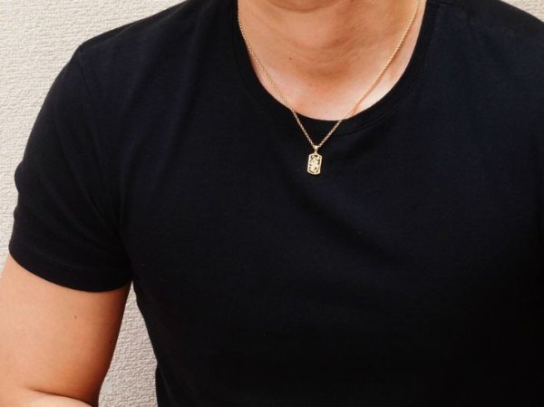 画像6: K18 ダイヤモンド イエローゴールド オニキス ドッグタグ クロス ペンダントチェーンセット (6)