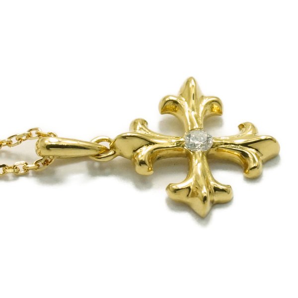 画像5: K18 ダイヤモンド イエローゴールド リリー クロス ペンダントチェーンセット (5)