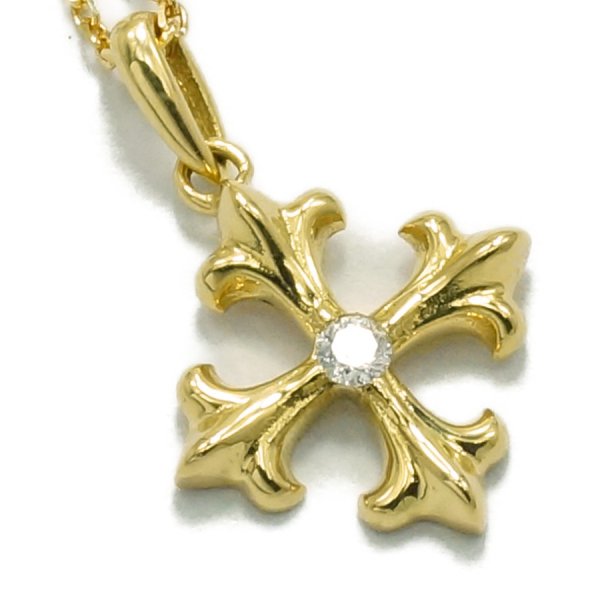 画像3: K18 ダイヤモンド イエローゴールド リリー クロス ペンダントチェーンセット (3)
