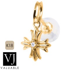 VJ【ブイジェイ】 K18 イエローゴールド　メンズ スウィング　ダイヤモンド　ベイビー　クロス　ピアス ※1個販売（片耳）