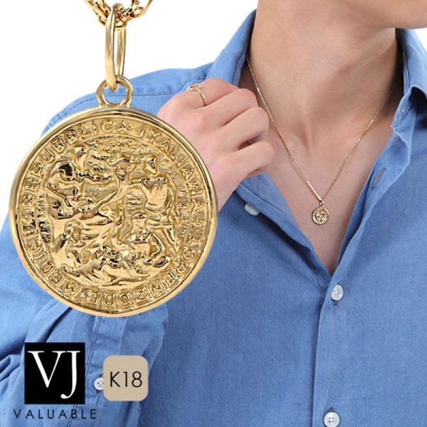 画像1: K18 イエローゴールド 3 Gods lucky Greg ゴールド コイン ペンダント チェーンセット 18金 ネックレス 18K (1)