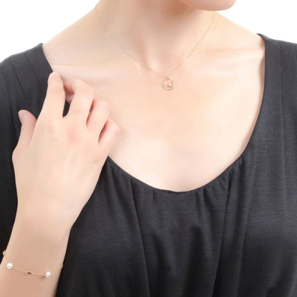 画像3: K18 イエローゴールド ダイヤモンド クレッセント ムーン アズキチェーンセット (3)