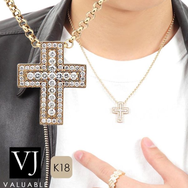 画像1: VJ【ブイジェイ】K18 イエローゴールド　ダイヤモンド マグニフィコ クロス ペンダントロールチェーンセット (1)