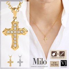 K18 YG/WG ダイヤモンド「Milo」 クロス ペンダント チェーンセット※チェーンお選びいただけます。