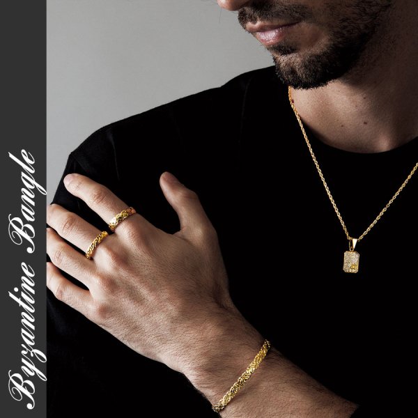 画像3: VJ【ブイジェイ】メンズ K18 イエローゴールド ビザンチンバングル【受注製作/5〜7週間位】※キャンセル不可 (3)