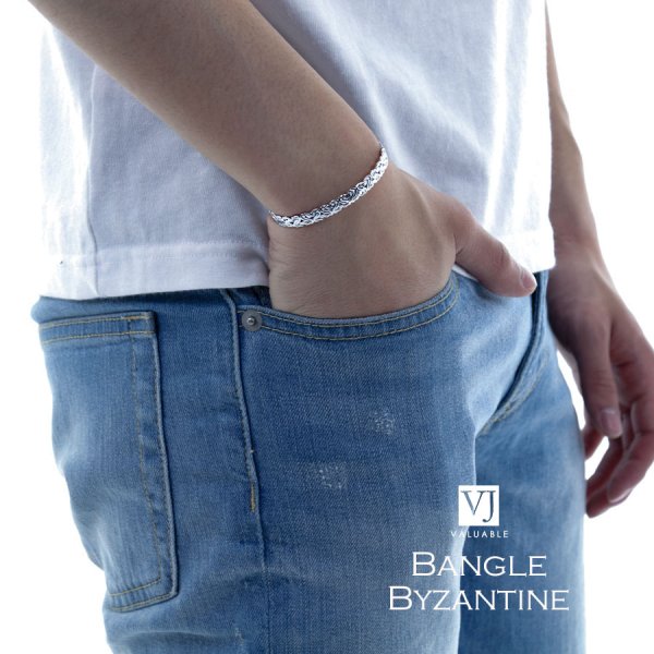 画像12: VJ【ブイジェイ】メンズ K18 ホワイトゴールド ビザンチンバングル (12)
