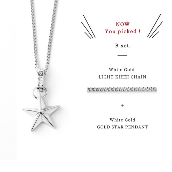 画像9: VJ【ブイジェイ】メンズ K18 ホワイトゴールド / シルバー925 プラチナ コーティング ゴールドスター ペンダント キヘイ & ロール チェーンセット (9)
