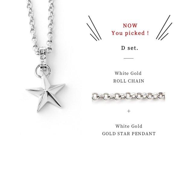 画像9: VJ【ブイジェイ】メンズ K18 ホワイトゴールド ゴールドスター ペンダント【D set】 ロールチェーンセット (9)
