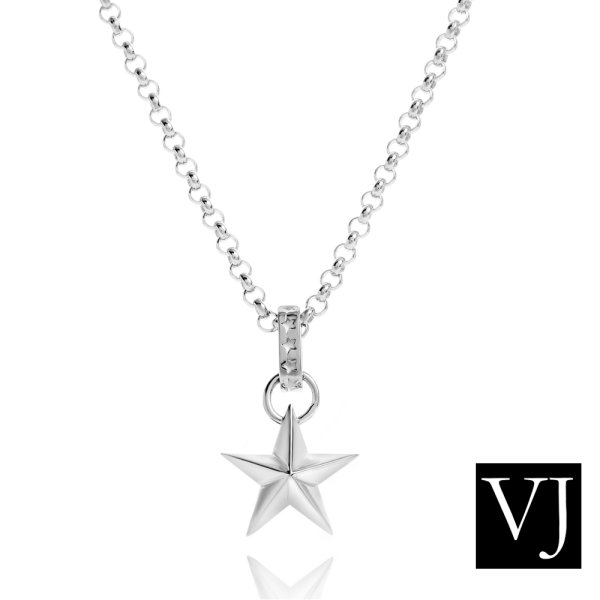 画像2: VJ【ブイジェイ】メンズ K18 ホワイトゴールド ゴールドスター ペンダント【D set】 ロールチェーンセット (2)