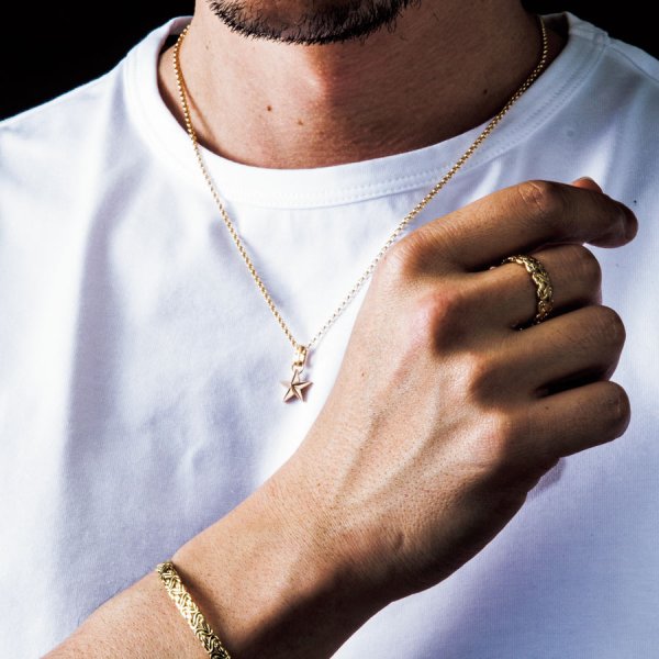 画像11: VJ【ブイジェイ】メンズ K18 ホワイトゴールド ゴールドスター ペンダント【D set】 ロールチェーンセット (11)