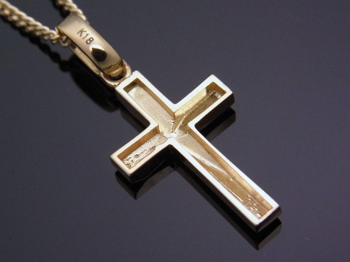 18k　イエローゴールド　デザインカット　クロス　ペンダント　18金 ネックレス