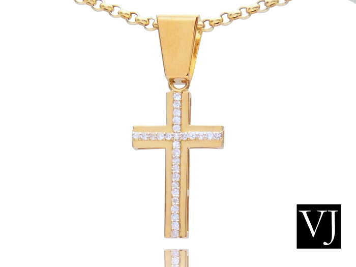 VJ 【ブイジェイ】18金 ネックレス イエローゴールド メンズ ダイヤモンド クロス 「Lucas ペンダント」 ロールチェーン セット