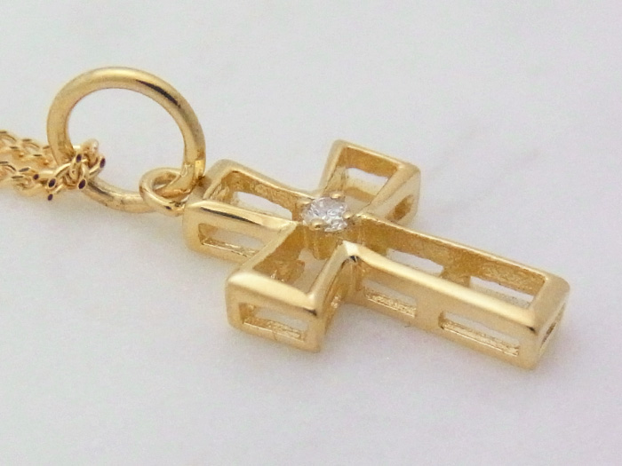 ダイヤモンド/0.30ct クロス デザイン ネックレス K18WG D0087