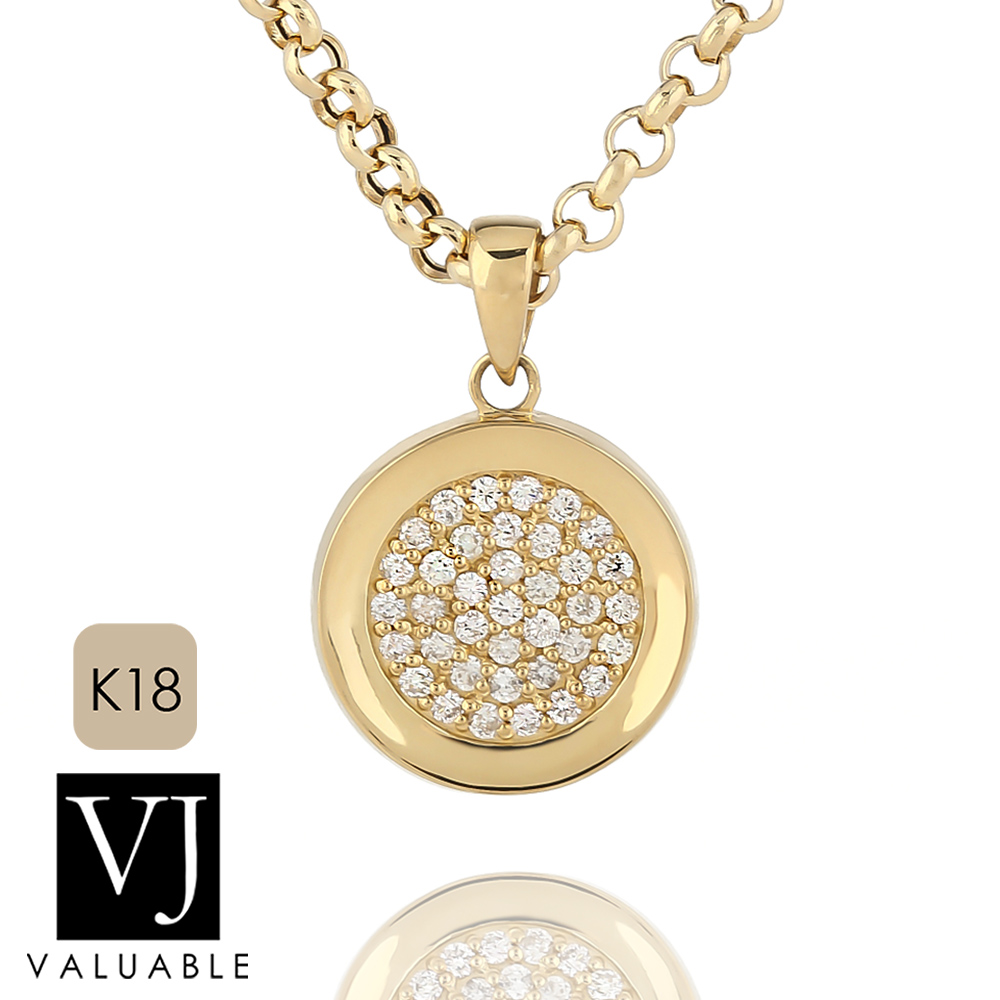 VJ【ブイジェイ】K18 イエローゴールド クラッシュド　ダイヤモンド　コイン　ペンダント