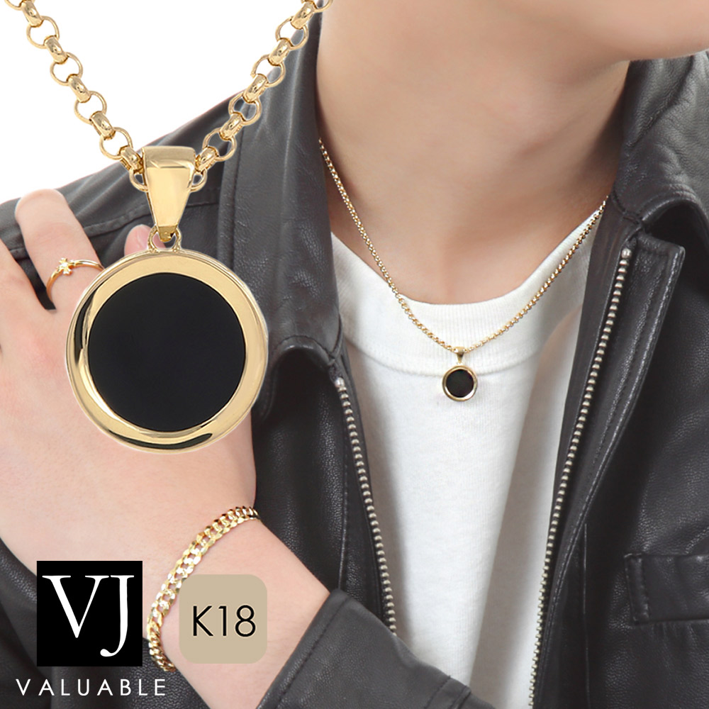 VJ【ブイジェイ】K18 イエローゴールド オニキス ブラック コイン 