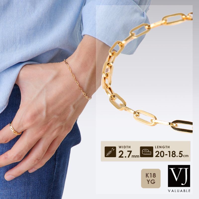 3mm 18.5cm K18 YG ロープ チェーン ブレスレット 18金